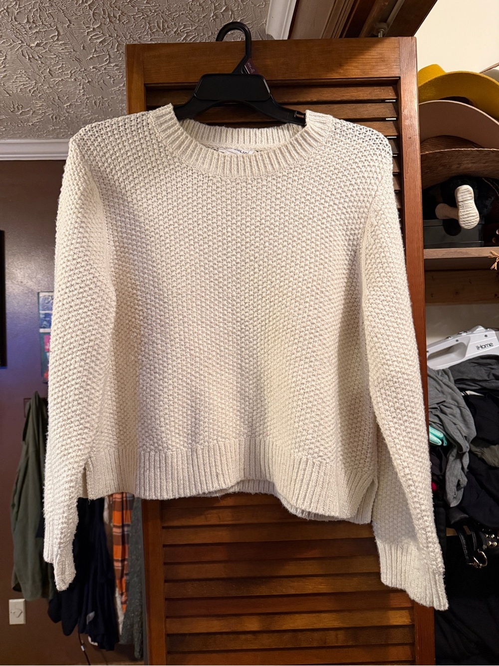 For The Republic Cream Textured Crewneck Sweater